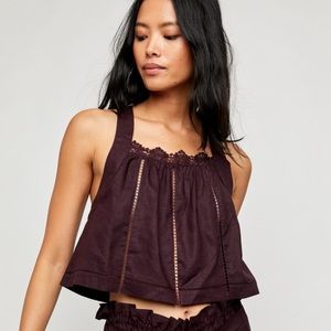 Free People Lainey Crop Top Black Honey XS